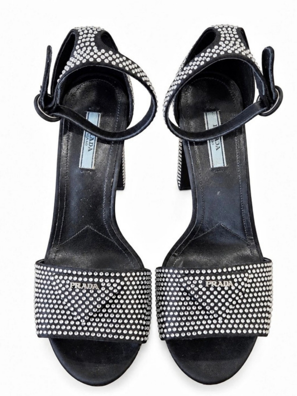 Crystal-Embellished Satin Platform Sandals Black & Silver
